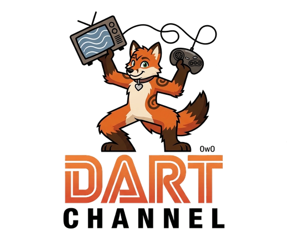 The DART Channel: Darty the fox holding a TV and a controller